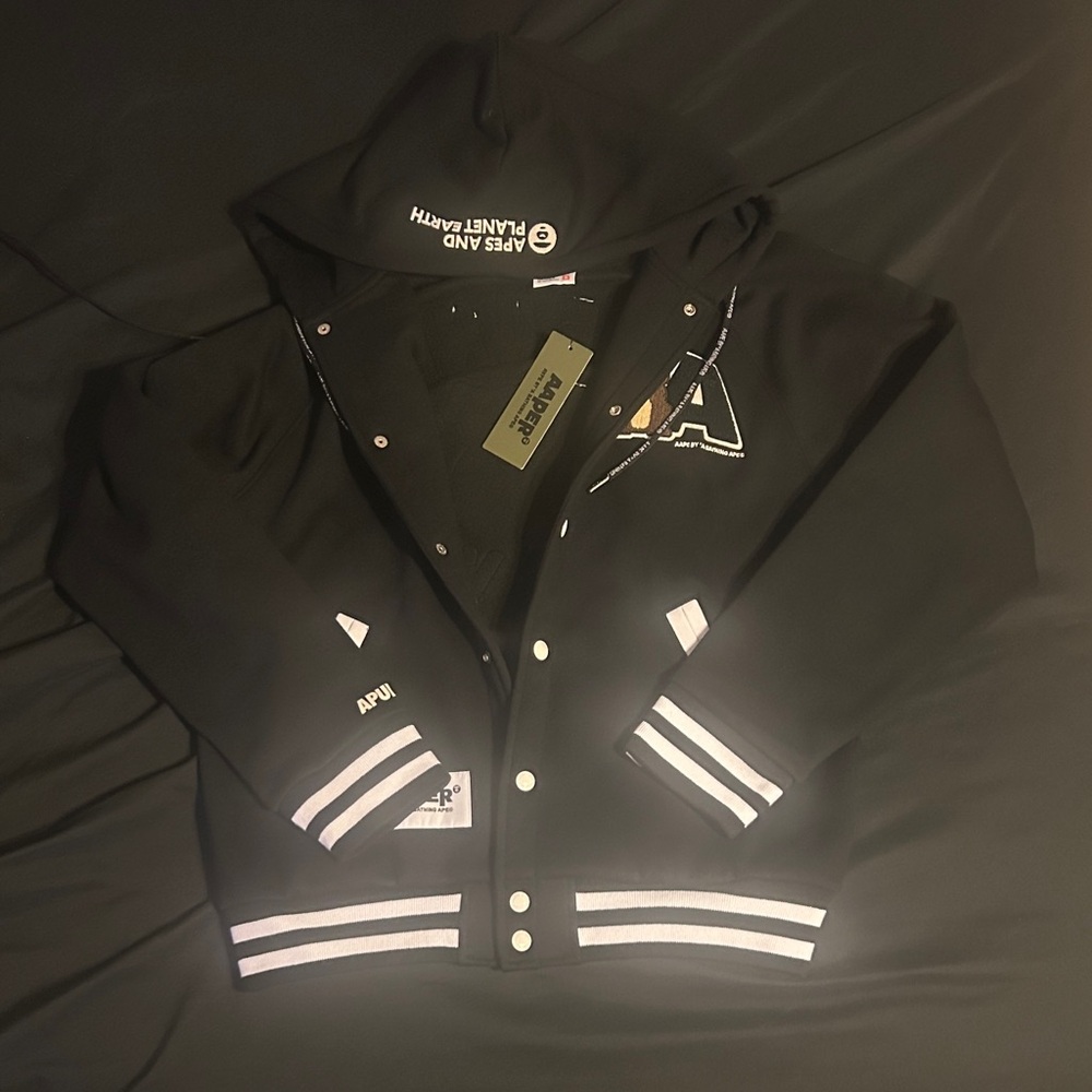 Black Hooded Jacket with White Accents
